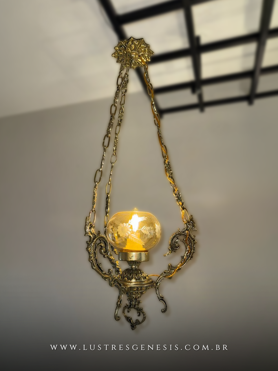 Lustre Pendente Bronze Antigo Vidro &Acirc;mbar
